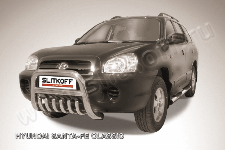 Кенгурятник низкий d76 с защитой картера Hyundai Santa Fe Classic (Таганрог)