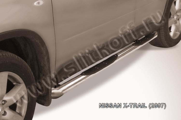Защита порогов d76 с проступями со скосами Nissan X-TRAIL (2007)