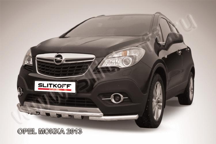 Защита переднего бампера d57+d42 двойная с профильной ЗК Opel Mokka (2013)