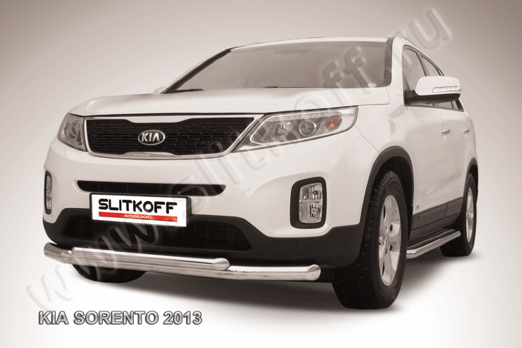 Защита переднего бампера d76+d57 двойная KIA Sorento (2013)