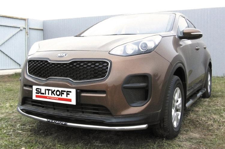 Защита переднего бампера d42 с надписью KIA Sportage (2016)