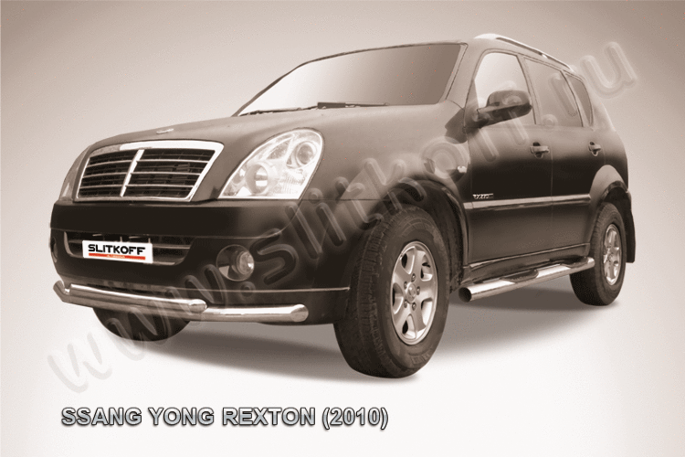 Защита переднего бампера d76+d57 двойная SsangYong REXTON (2010)