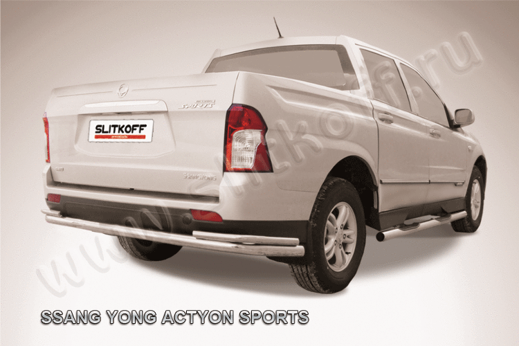 Защита заднего бампера d76+d42 двойная длинная SsangYong ACTYON SPORT (2013)