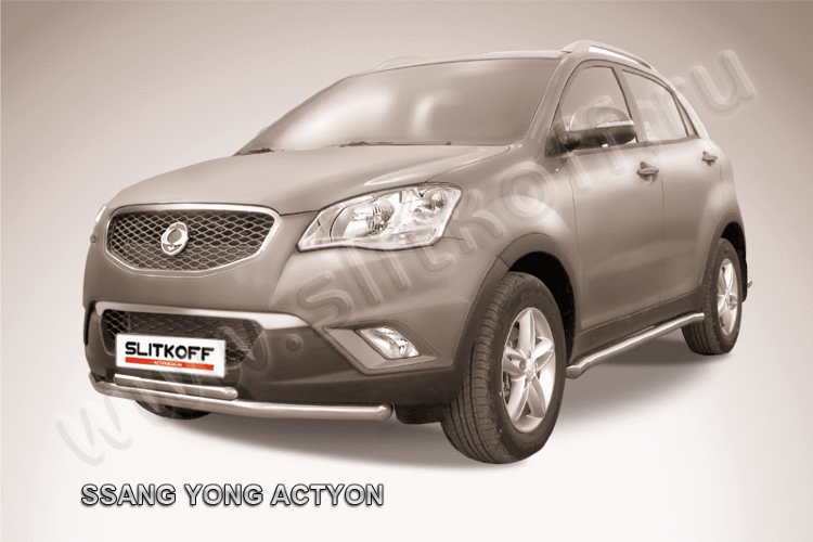 Защита переднего бампера d57+d42 двойная SsangYong ACTYON (2011)