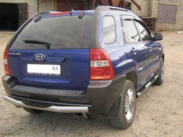 Защита заднего бампера d76 с проступями KIA Sportage New (2008-2010)