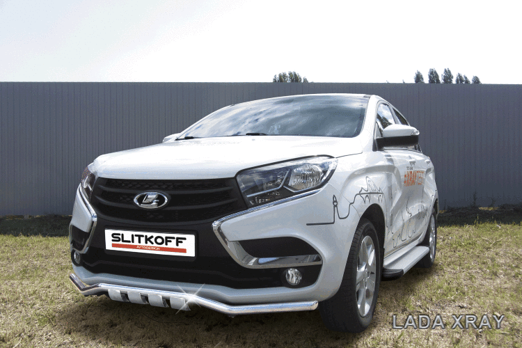 Защита переднего бампера d42 "волна" с декоративными элементами LADA Xray