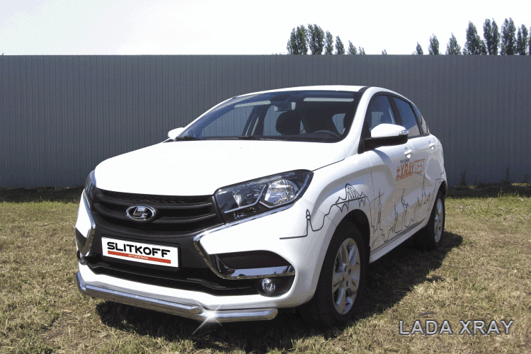 Защита переднего бампера d57+d42 двойная LADA Xray