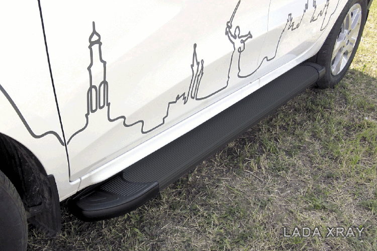 Пороги алюминиевые OPTIMA BLACK 1700 черные на LADA Xray