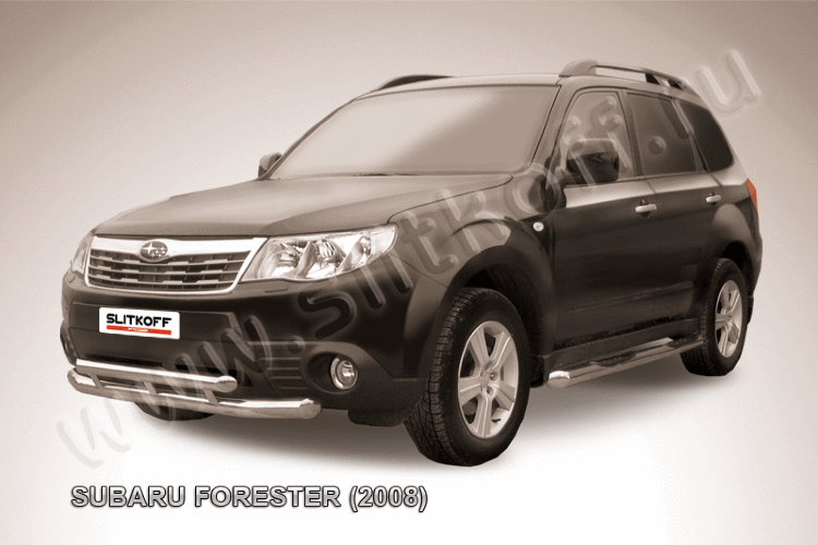 Защита переднего бампера d76+d57 двойная Subaru Forester