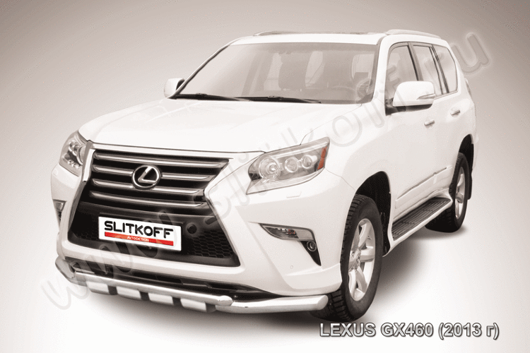 Защита переднего бампера d76+d57 двойная с профильной ЗК Lexus GX460 (2013)