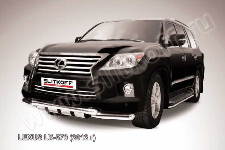 Защита переднего бампера d76+d76 двойная с профильной ЗК Lexus LX-570