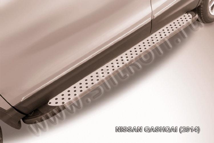 Пороги алюминиевые "Standart Silver" серебристые Nissan Qashqai (2014)