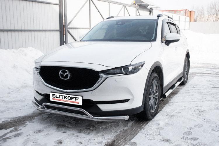 Защита переднего бампера d57+d32 двойная Mazda CX-5 (2017)