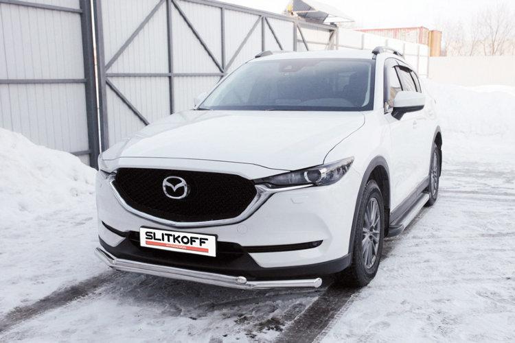 Защита переднего бампера d57+d42 двойная Mazda CX-5 (2017)