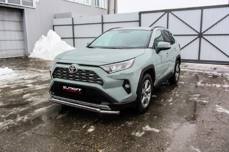 Защита переднего бампера d57+d42 двойная TOYOTA RAV-4 (2019)