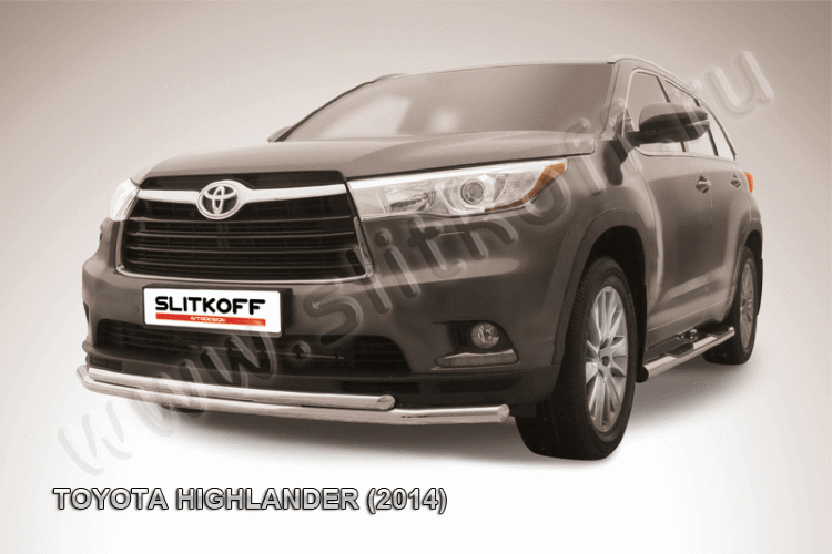 Защита переднего бампера d57+d42 двойная Toyota Highlander (2014)
