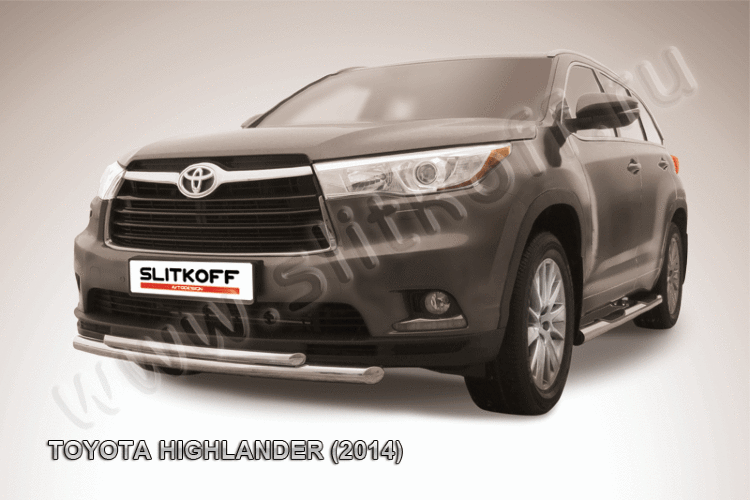 Защита переднего бампера d57+d42 двойная радиусная Toyota Highlander (2014)