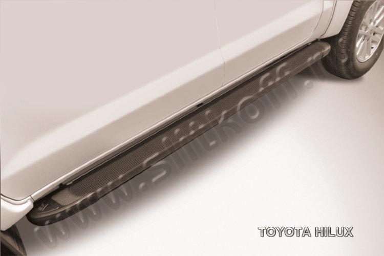 Пороги алюминиевые "Optima Black" 2000 черные Toyota Hilux