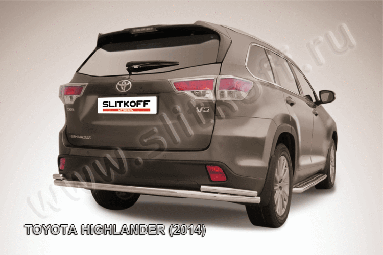 Защита заднего бампера d57+d42 двойная длинная Toyota Highlander (2014)