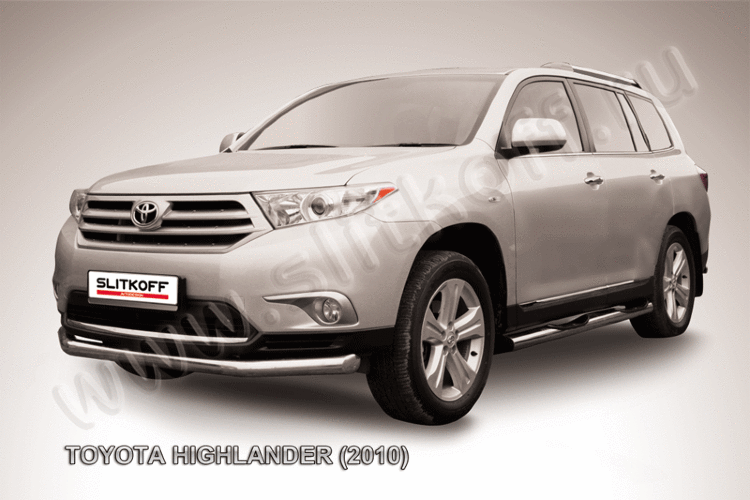 Защита переднего бампера d76 длинная Toyota Highlander (2010)