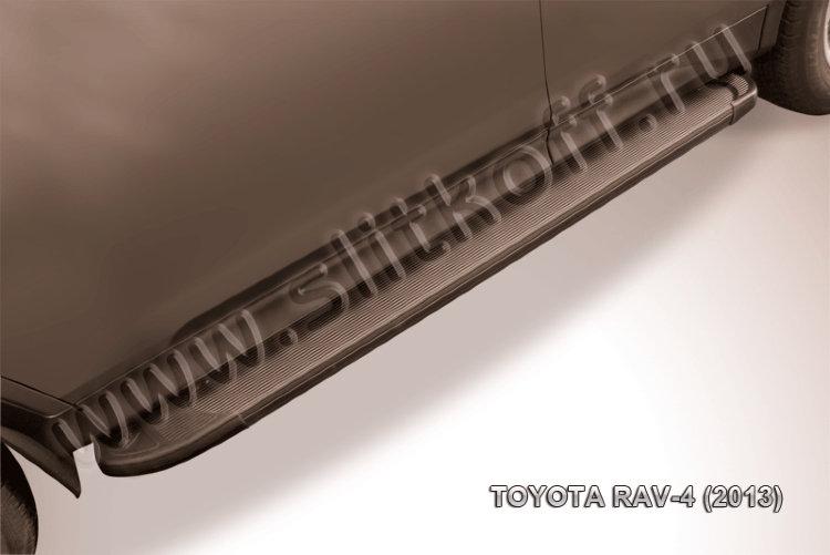 Пороги алюминиевые "Optima Black" 1700 черные Toyota RAV-4 (2013)