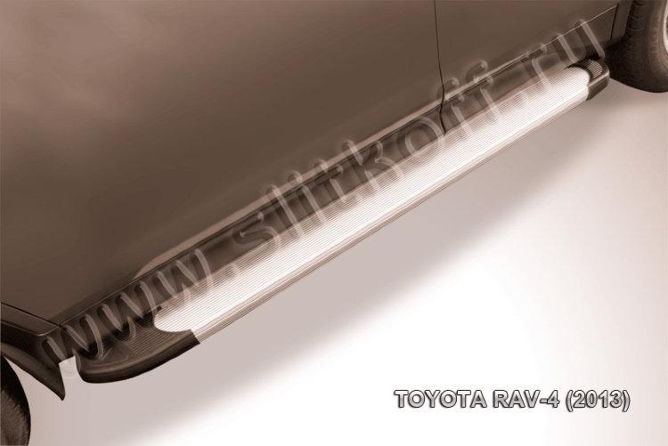Пороги алюминиевые "Optima Silver" 1700 серебристые Toyota RAV-4 (2013)