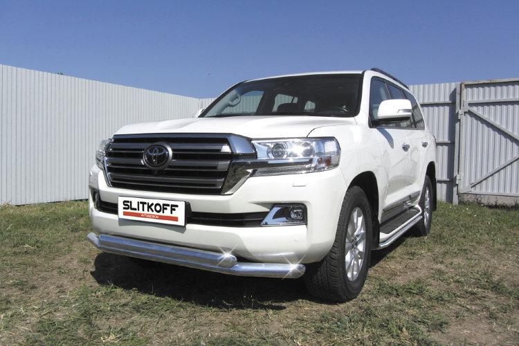Защита переднего бампера d76+d76 двойная TOYOTA LAND CRUISER 200 (2015)