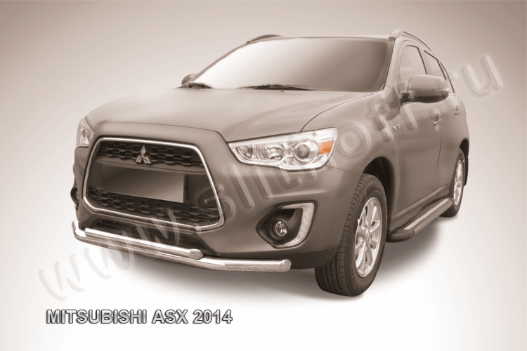 Защита переднего бампера d76+d57 двойная Mitsubishi ASX (2014)