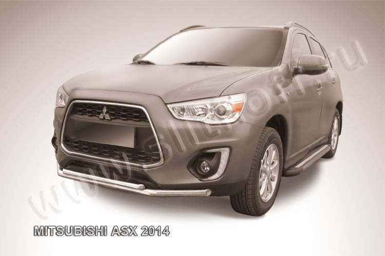 Защита переднего бампера d57+d42 двойная Mitsubishi ASX (2014)
