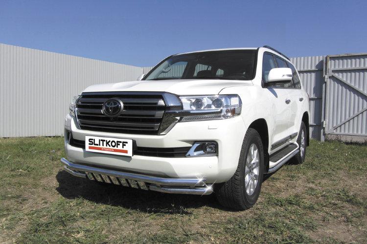 Защита переднего бампера d57+d57 двойная с защитой картера TOYOTA LAND CRUISER 200 (2015)