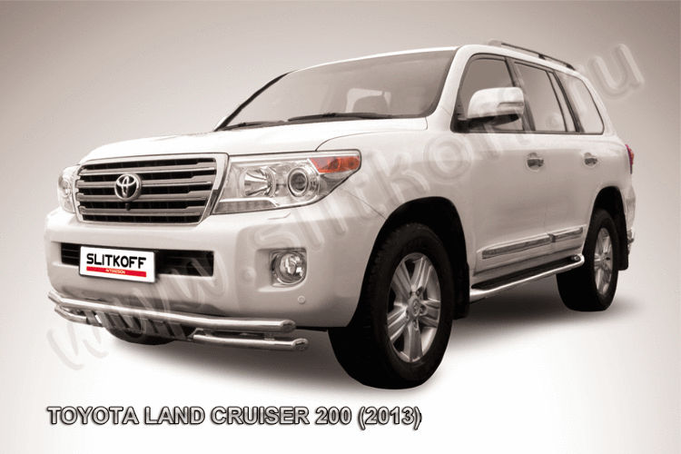 Защита переднего бампера d57+d57 двойная с защитой картера Toyota Land Cruiser 200 (2013)