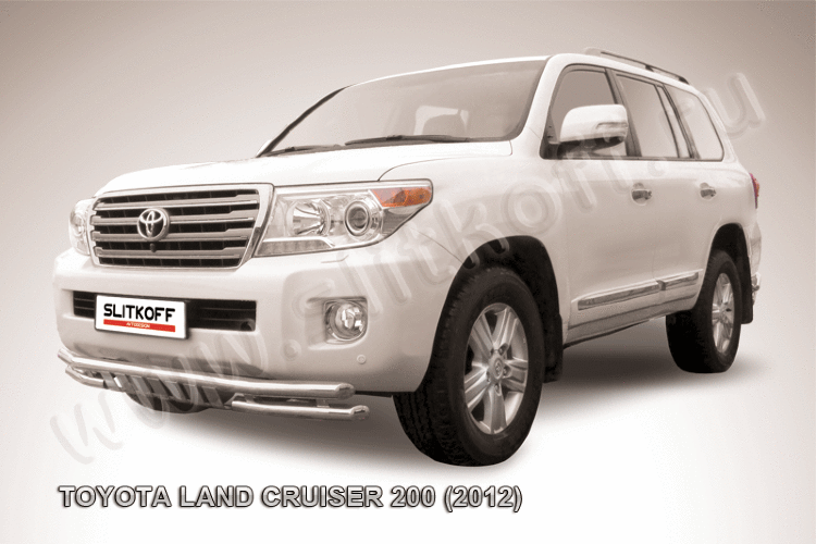 Защита переднего бампера d57+d57 двойная с защитой картера Toyota Land Cruiser 200 (2012)