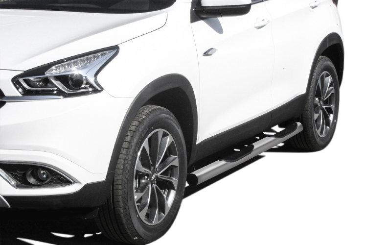Защита порогов d76 с проступями серебристая Chery Tiggo7