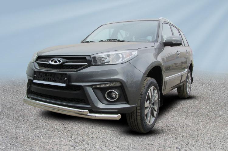 Защита переднего бампера d57+d42 двойная CHERY TIGGO-3 (2017)