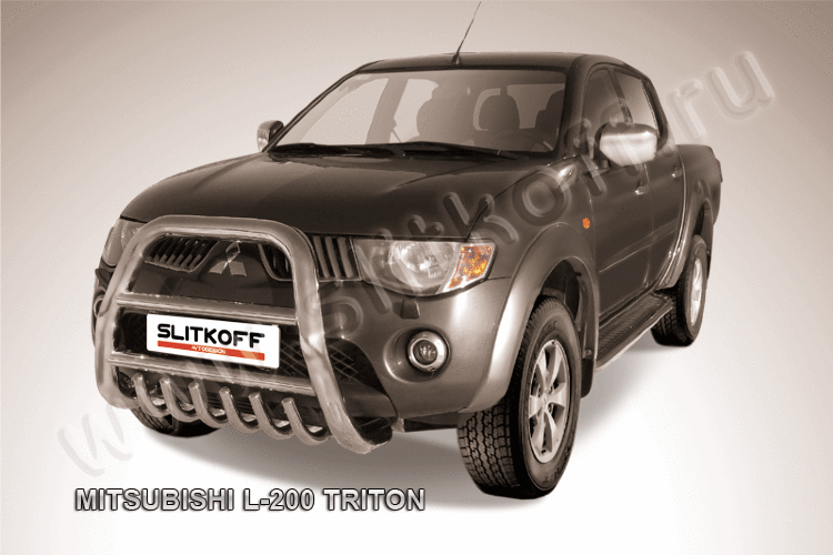 Кенгурятник d76 высокий с защитой картера Mitsubishi L-200 Triton