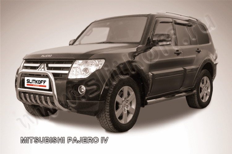 Кенгурятник d57 низкий c защитой картера Mitsubishi Pajero IV
