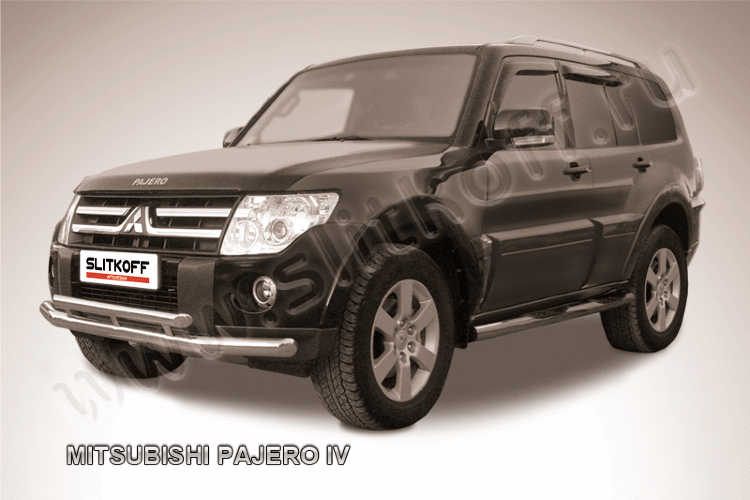Защита переднего бампера d76+d57 двойная Mitsubishi Pajero IV