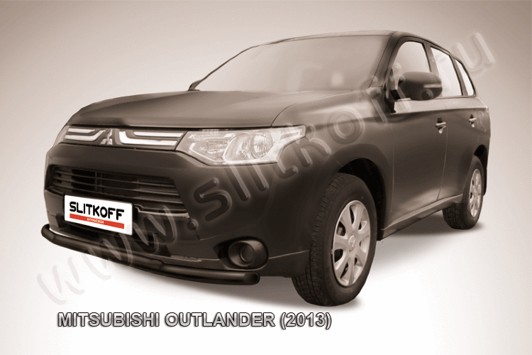Защита переднего бампера d57+d42 двойная черная Mitsubishi Outlander (2013)