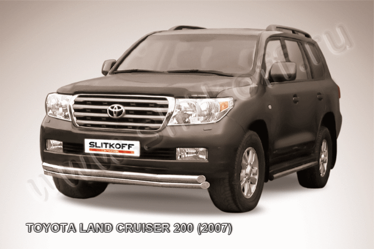 Защита переднего бампера d57+d57 двойная Toyota Land Cruiser 200 (2007)
