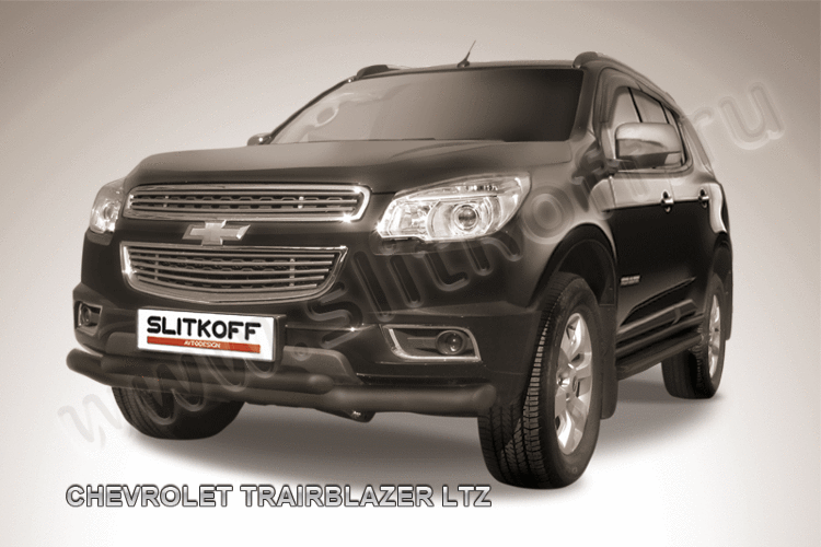 Защита переднего бампера d76+d57 двойная черная Chevrolet Trailblazer (2012)