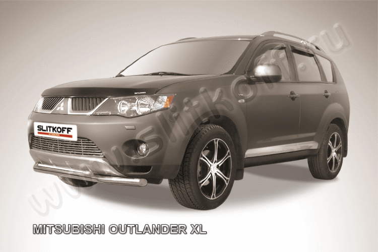 Защита переднего бампера d57+d42 двойная Mitsubishi Outlander XL (до 2010)