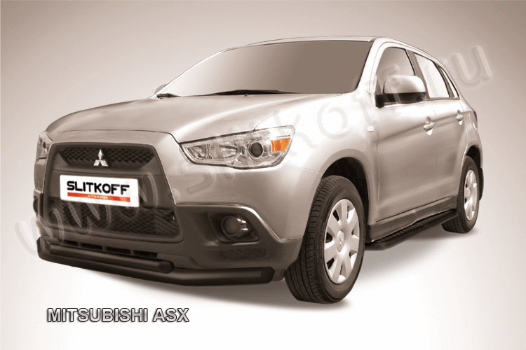 Защита переднего бампера d76+d57 двойная черная Mitsubishi ASX