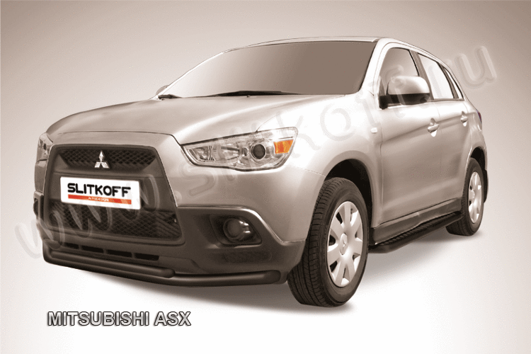 Защита переднего бампера d57+d42 двойная черная Mitsubishi ASX