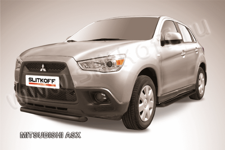 Защита переднего бампера d57 короткая черная Mitsubishi ASX