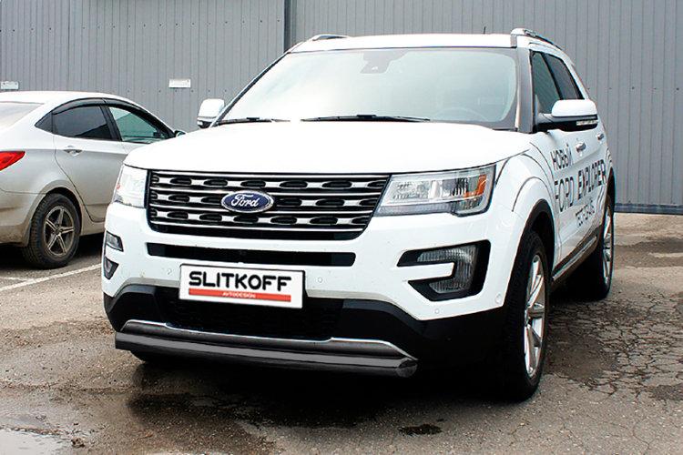 Защита переднего бампера d76 черная Ford Explorer (2018)