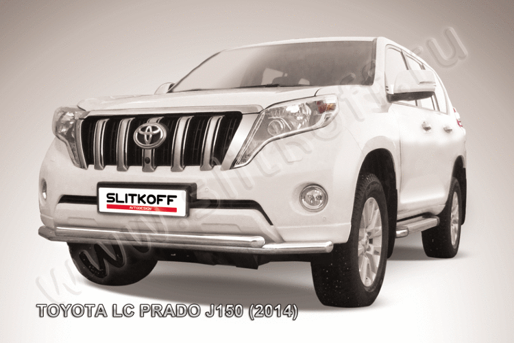 Защита переднего бампера d57+d57 двойная Toyota Land Cruiser Prado (2014)