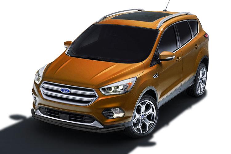 Защита переднего бампера d57+d42 двойная черная Ford Kuga (2016)