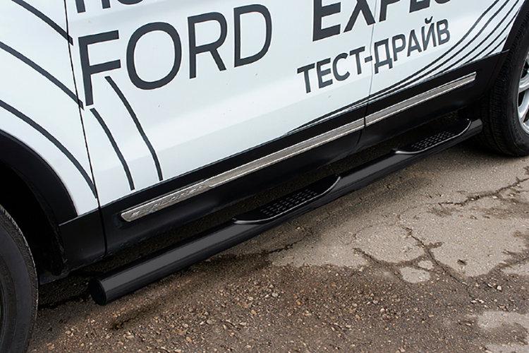 Защита порогов d76 с проступями черная Ford Explorer (2015)