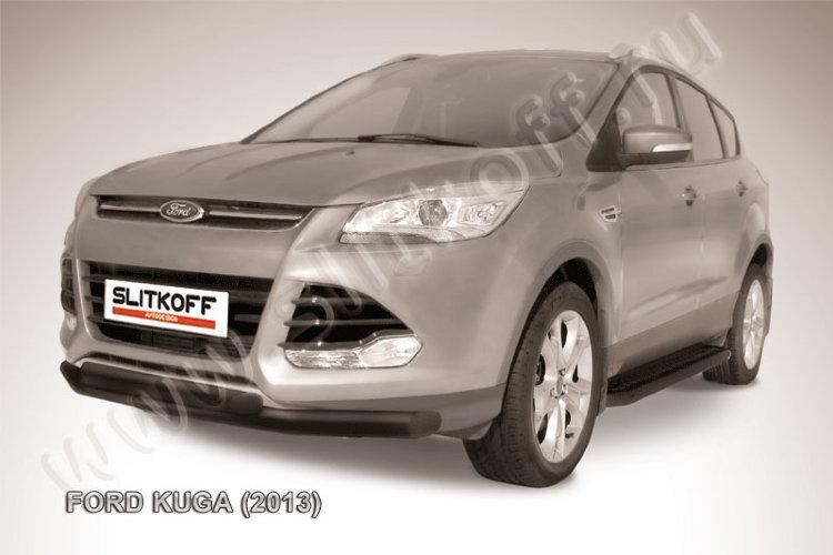 Защита переднего бампера d76+d57 двойная черная Ford Kuga (2013)