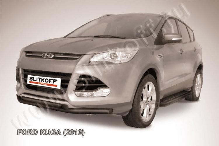 Защита переднего бампера d57+d57 двойная черная Ford Kuga (2013)